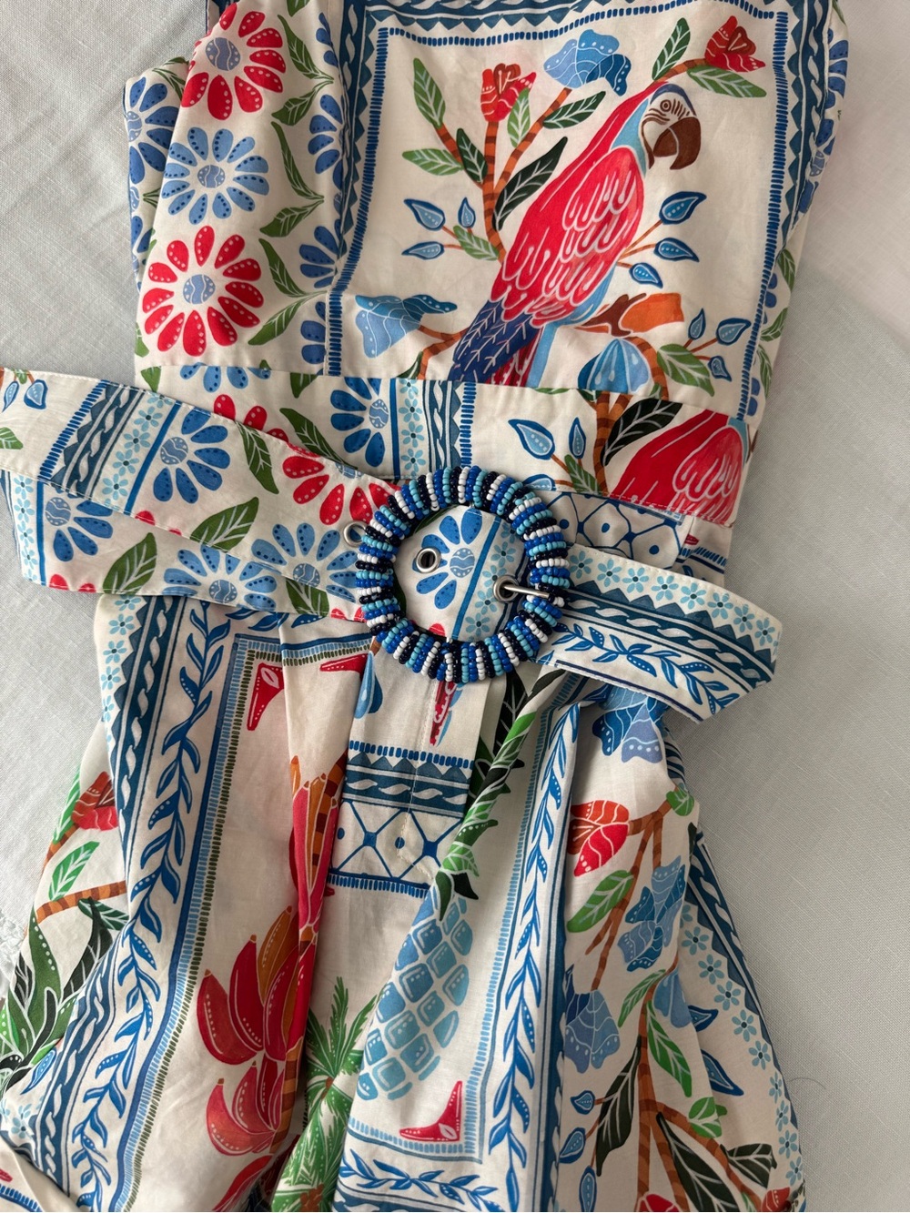 FARM Rio White Floral Parrot Printed Jumpsuit with Blue Straps - Picture 11 of 11